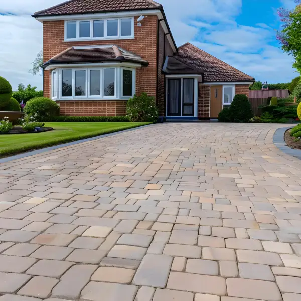 Newly laid block paving driveway with a crisp finish.