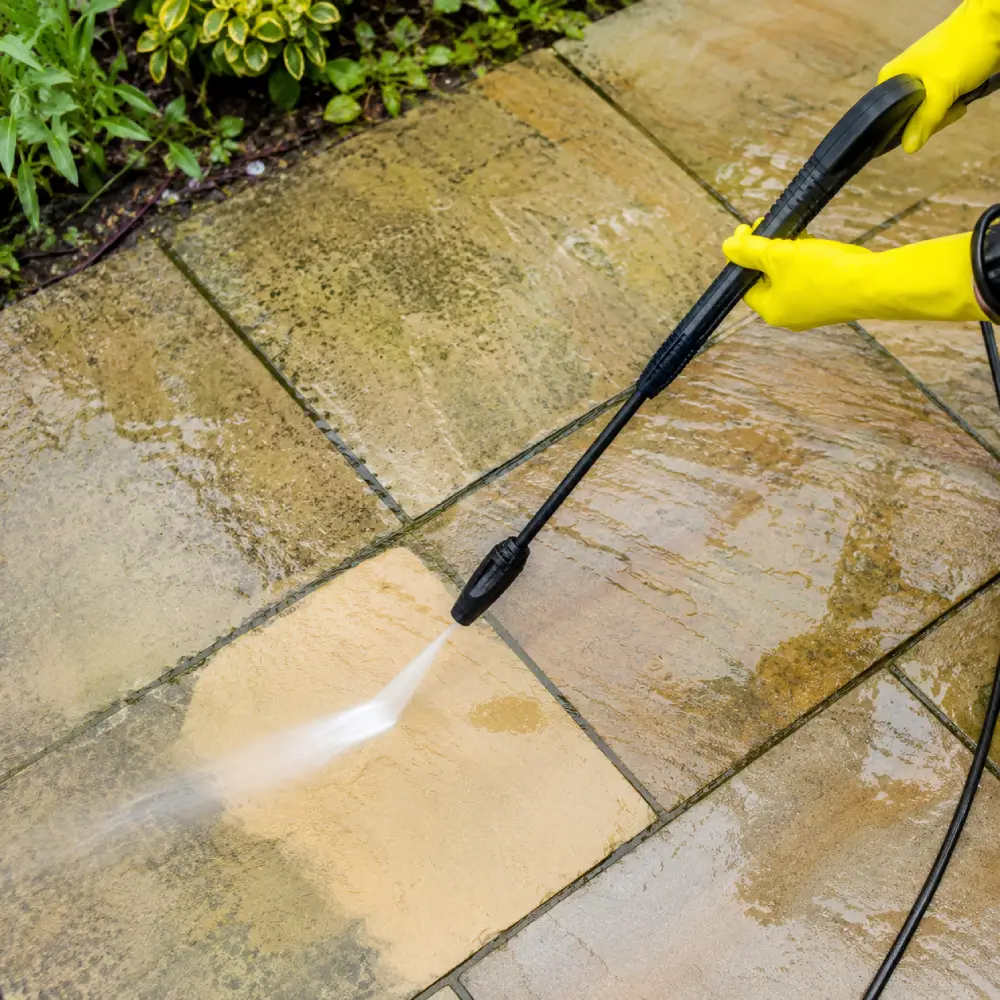 Willow Landscaping in Ipswich cleaning a patio