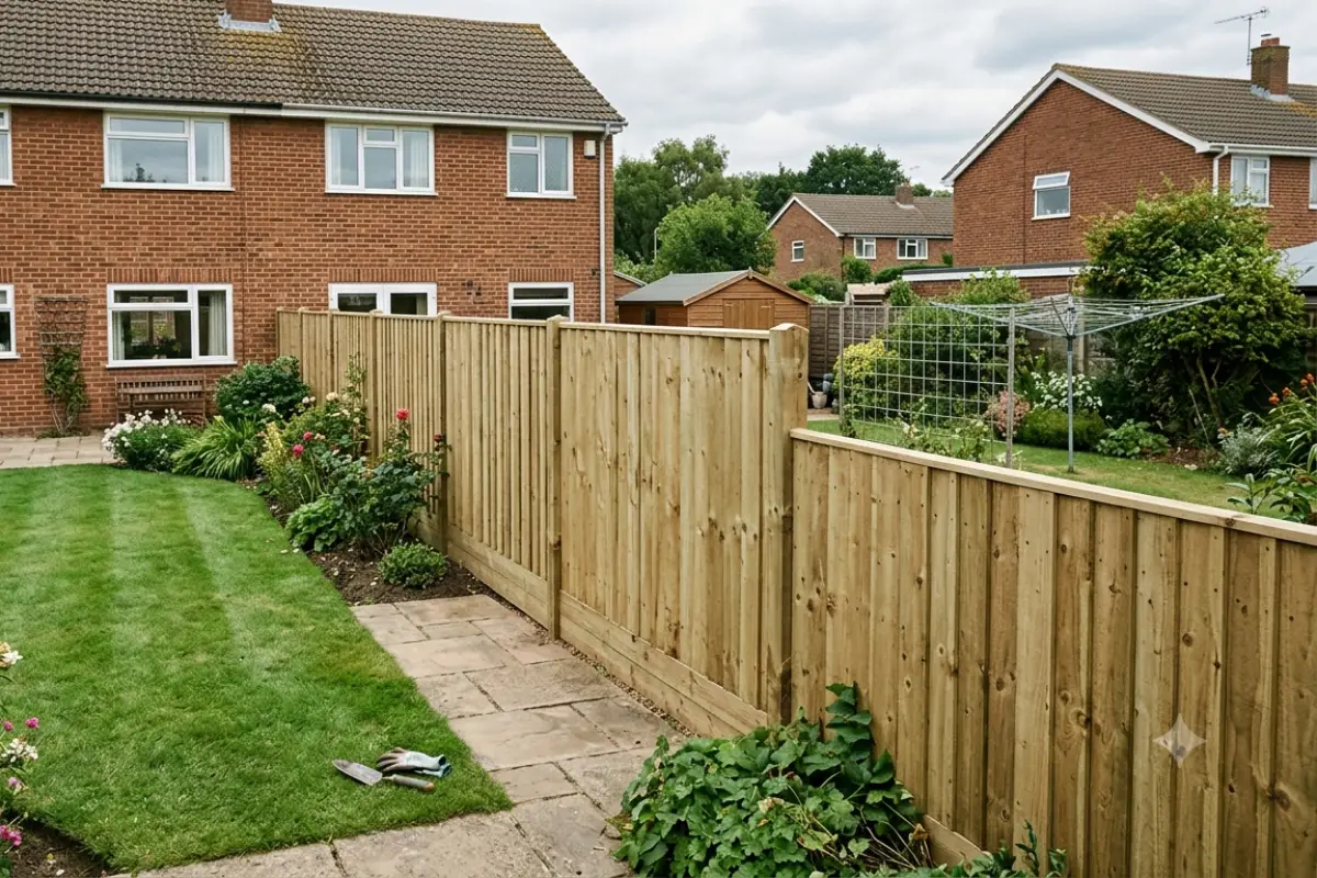 Professionally installed timber garden fence at a residential property.