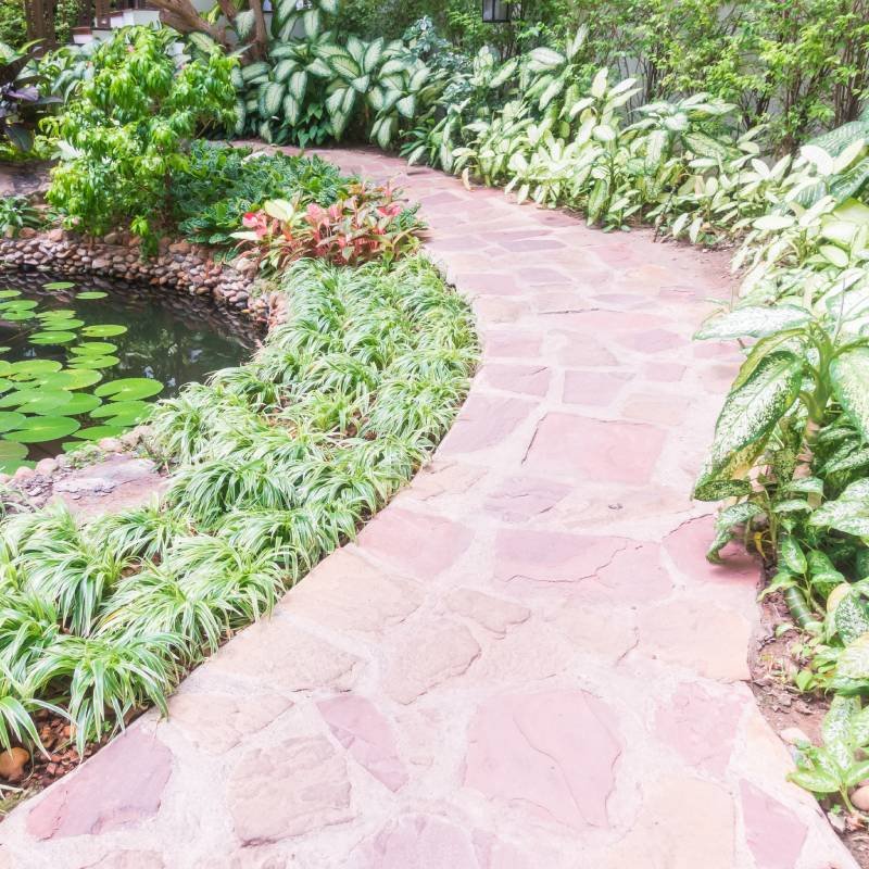 Garden layout plan with pathways and flowerbeds in Ipswich